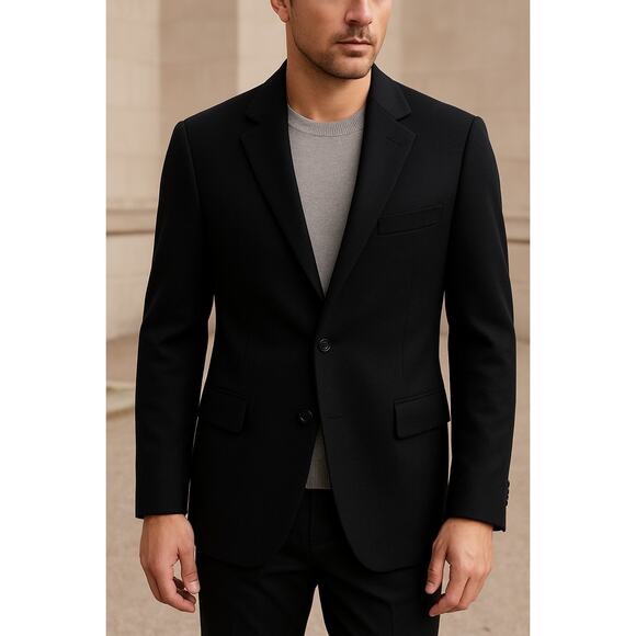 Michael Kors Mens 42L Sport Coat Black 100% camel hair Jacket 2 buttons Preppy - Picture 1 of 15
